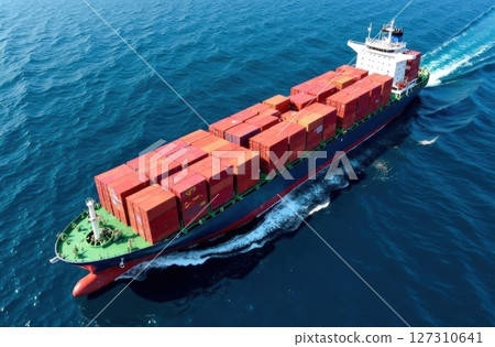 top view Cargo Container ship in the ocean ship carrying container and running for import export concept technology freight shipping by ship top view Cargo Container ship in the ocean ship carrying container and running for import export concept technology freight shipping by ship 127310641