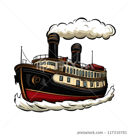 Vintage Steamship Illustration Classic Vessel Artwork Vintage Steamship Illustration Classic Vessel Artwork 127310781