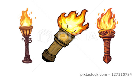 Flaming Torches Pixel Art Game Assets Fire Light Illustration Flaming Torches Pixel Art Game Assets Fire Light Illustration 127310784