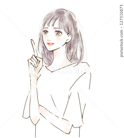 Illustration material of a woman pointing a finger with a bright expression Illustration material of a woman pointing a finger with a bright expression 127310873