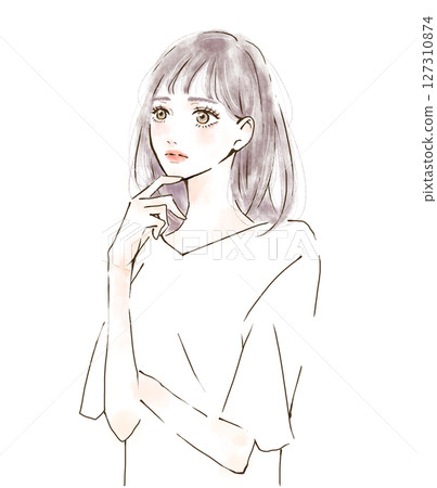 憂心忡忡的人的插圖，水彩風格，懷疑，疑問，思考姿勢 127310874