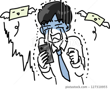 Vector illustration of a businessman crying after cryptocurrency crash 127310955