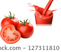 Fresh, bright red tomatoes and tomato juice 127311810