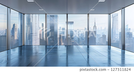 Downtown City Skyscrapers View from Empty Room Interior, Empty Room Interior Overlooking Downtown City Skyscrapers - Ai Generated Downtown City Skyscrapers View from Empty Room Interior, Empty Room Interior Overlooking Downtown City Skyscrapers - Ai Generated 127311824