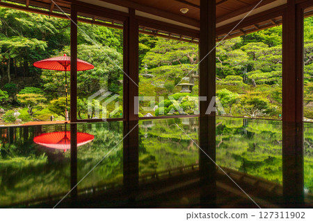 Reflection of the fresh greenery of the Kyu-Chikurin-in Garden 127311902