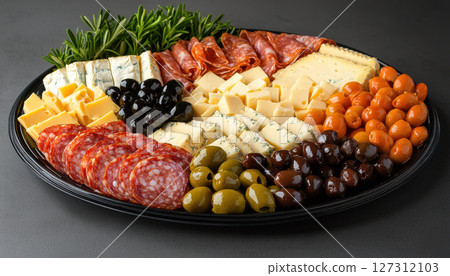 beautifully arranged antipasto platter with cheeses, meats, and olives beautifully arranged antipasto platter with cheeses, meats, and olives 127312103