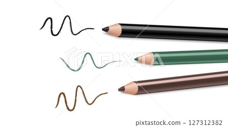 Pencil eyebrow with line stroke. Color eye pencils or eyeliner or magnificent eyebrows. Stroke Line Isolated on White Background. Vector 3d realistic 127312382