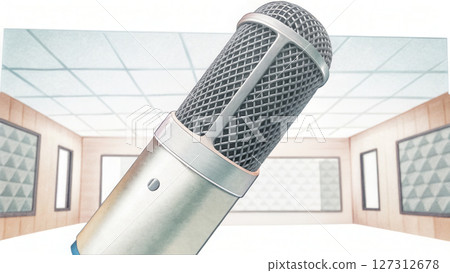 Podcast studio watercolor, High quality dynamic microphone in recording studio setting Podcast studio watercolor, High quality dynamic microphone in recording studio setting 127312678