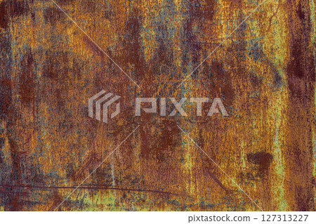 Rusty multicolored metal texture in brown-yellow tones. 127313227