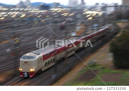 The Sunrise Izumo sleeper express train departs from Okayama Station on the Sanyo Main Line 127313330