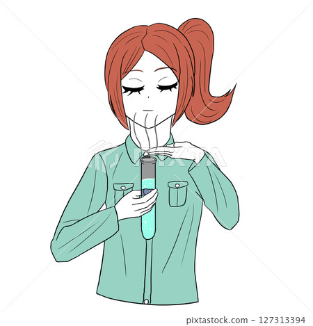 Girl smelling medicine Girl smelling medicine 127313394