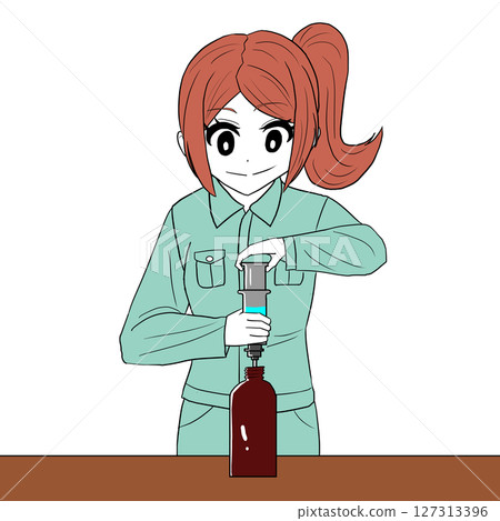 Girl sucking medicine with a syringe 127313396