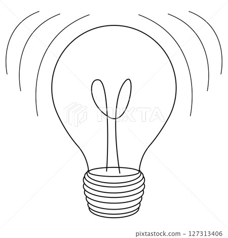 Coloring page for kids with outline drawing of glowing light bulb. Symbol of idea, creativity and learning. For entertaining kids, back to school or education black and white design printable, DIY. 127313406