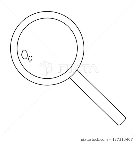 Coloring page for kids with outline drawing of magnifying glass. School science and discovery concept. Natural science lesson. For entertaining kids, back to school or education black and white design 127313407