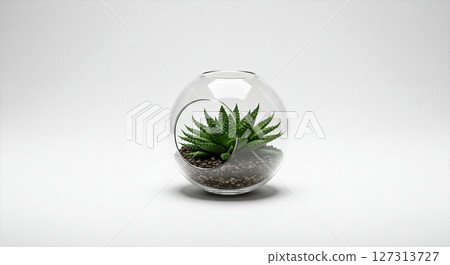 Glass Terrarium with Lush Green Plant, Minimalist Indoor Garden, Modern Home Decor, Eco-Friendly Botanical Arrangement, Fresh Foliage in Spherical Vase 127313727