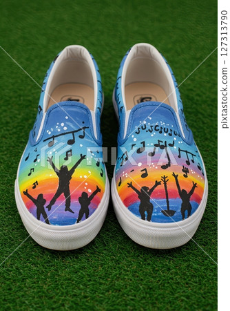 Hand Painted Slip On Canvas Shoes with Vibrant Music Festival Theme, Dancing Silhouettes, and Colorful Sunset Gradient for Artistic Streetwear and Music Lovers Hand Painted Slip On Canvas Shoes with Vibrant Music Festival Theme, Dancing Silhouettes, and Colorful Sunset Gradient for Artistic Streetwear and Music Lovers 127313790