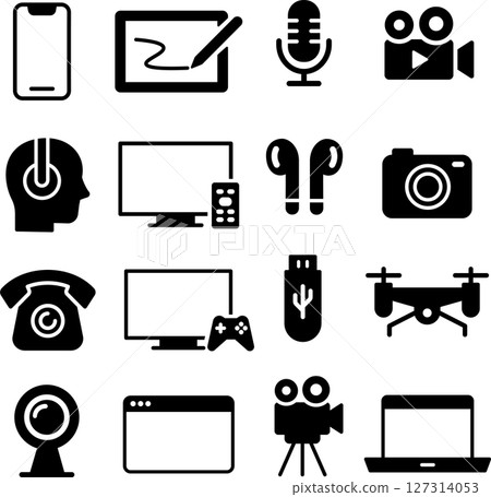 Monochrome gadgets silhouette icon set Monochrome gadgets silhouette icon set 127314053