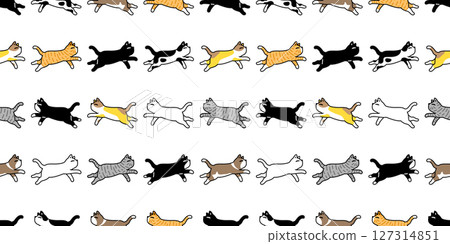 cat seamless pattern swimming calico kitten cartoon doodle pet animal illustration tile background gift wrapping paper repeat wallpaper scarf isolated 127314851