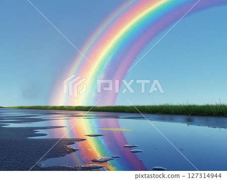 藍天上的彩虹和水坑 藍天上的彩虹和水坑 127314944