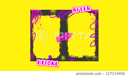 Before and after template. Graffiti frames for photo comparison. Competition layout borders with grunge vibrant paint decoration. Empty vs challenge concept. Vector background hand drawn illustration 127314956