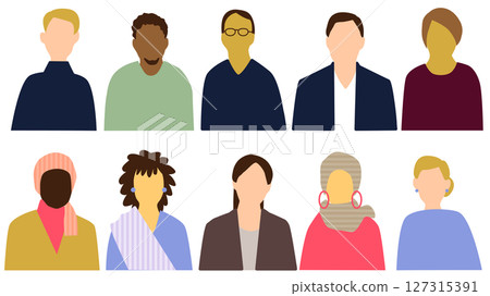 People from various countries, front upper body icon set, 10 people, no facial expression People from various countries, front upper body icon set, 10 people, no facial expression 127315391