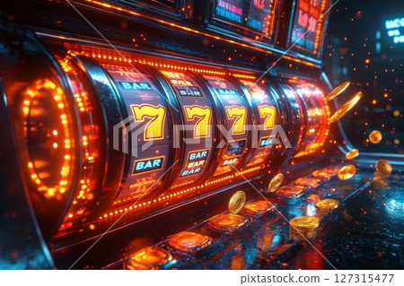 Spinning Reels On Neon Slot Machine Spinning Reels On Neon Slot Machine 127315477