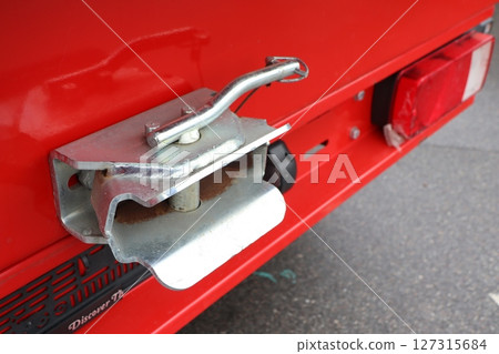 Detailed closeup view of a Vehicle Hitch Locking Mechanism, showcasing its essential features 127315684