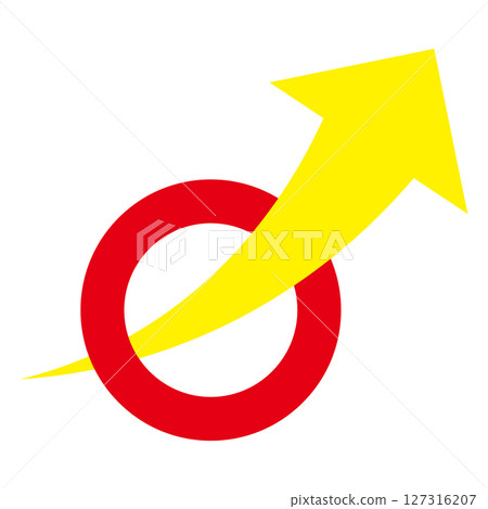 Right-sloping arrow passing through a round frame Growth White background 127316207
