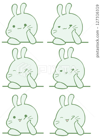 Set of 6 rabbit icons (green) 127316319