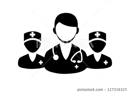 Doctor Icon. A male Doctor icon both wearing stethoscopes.The minimalistic black and white Doctors icon. Medical Team Icon. Simple linear icon for a group of doctors. Vector illustration. Eps 10. Doctor Icon. A male Doctor icon both wearing stethoscopes.The minimalistic black and white Doctors icon. Medical Team Icon. Simple linear icon for a group of doctors. Vector illustration. Eps 10. 127316325