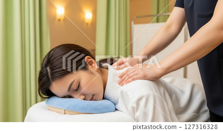 Shoulder stiffness relief massage, women's relaxation treatment 127316328