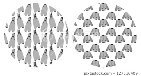 Gray Jumpsuit with straps and jacket with cuffs and pocket Seamless Pattern on Circle Background Set Gray Jumpsuit with straps and jacket with cuffs and pocket Seamless Pattern on Circle Background Set 127316409