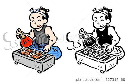 江戶人烤鰻魚-彩色和線條畫集 127316468