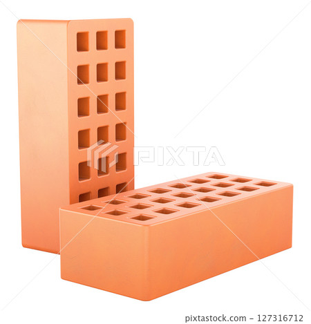 Hollow red bricks set. 3D rendering 127316712