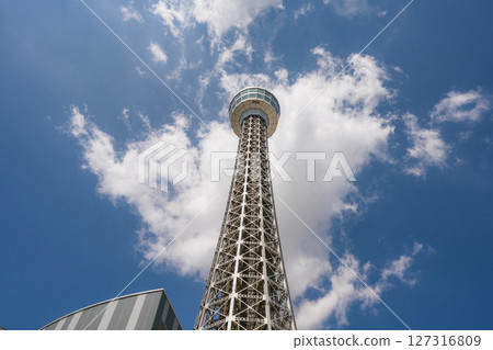 Yokohama, Japan - 05 June 2025 : Yokohama Marine Tower near Tokyo, Japan, which was filmed on a clear afternoon in early summer Yokohama, Japan - 05 June 2025 : Yokohama Marine Tower near Tokyo, Japan, which was filmed on a clear afternoon in early summer 127316809