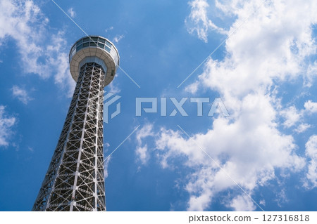 Yokohama, Japan - 05 June 2025 : Yokohama Marine Tower near Tokyo, Japan, which was filmed on a clear afternoon in early summer Yokohama, Japan - 05 June 2025 : Yokohama Marine Tower near Tokyo, Japan, which was filmed on a clear afternoon in early summer 127316818