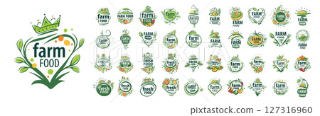 A large set of vector logos for farm products, hand-drawn A large set of vector logos for farm products, hand-drawn 127316960