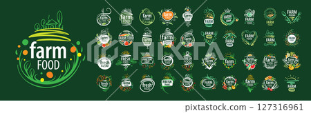 A large set of vector logos for farm products, hand-drawn A large set of vector logos for farm products, hand-drawn 127316961