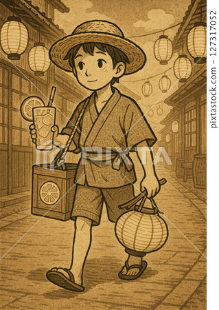 summer festival, paper lantern, sepia tone 127317052