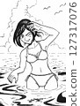 Young lady playing in the sea 127317076