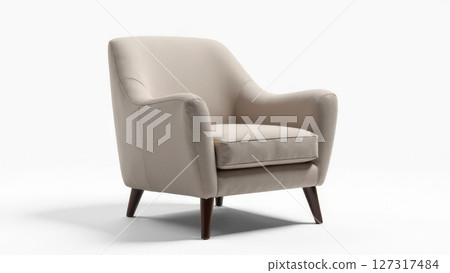 Stylish beige armchair featuring a smooth fabric finish and wooden legs, ideal for contemporary interiors and comfortable seating 127317484