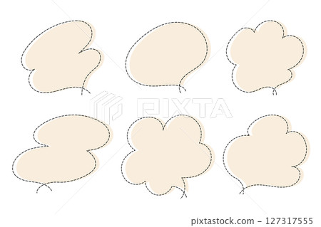 A simple and cute set of speech bubbles made with dotted lines - Beige 127317555