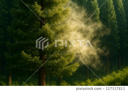 雪松林和雪松花粉影像 雪松林和雪松花粉影像 127317811