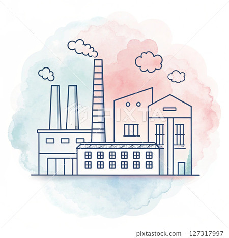 Industrial plant Clipart Elements Watercolor  127317997
