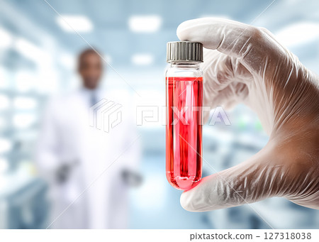 一隻手握住裝有人造血液的試管的圖像 127318038