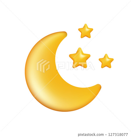 Crescent moon and stars shining in the night sky Crescent moon and stars shining in the night sky 127318077