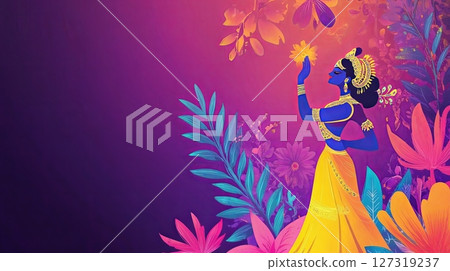 Elegant Woman Dancing in Yellow Dress in Lush Jungle 127319237