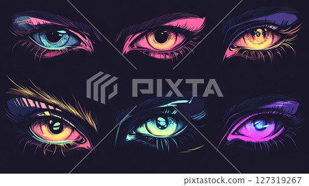 Asian Eyes with Neon Effect - Colorful Gaze Collection Asian Eyes with Neon Effect - Colorful Gaze Collection 127319267