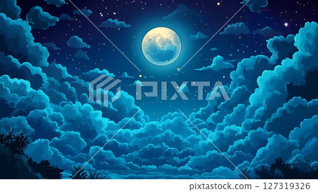 Moonlit Night Sky with Clouds Background Moonlit Night Sky with Clouds Background 127319326