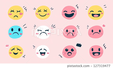 Adorable Doodle Emoticons Collection with Various Facial Expressions 127319477